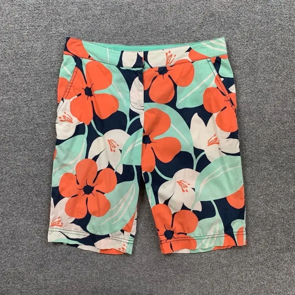 Tommy Bahama Shorts Womens 4 Multi Hawaiian Floral Cotton Blend Bermuda Pockets